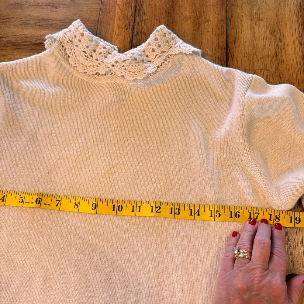 Soft Surroundings Cream Crochet Cowl Neck Sweater, Medium, Cottagecore Prairie - Picture 10 of 11